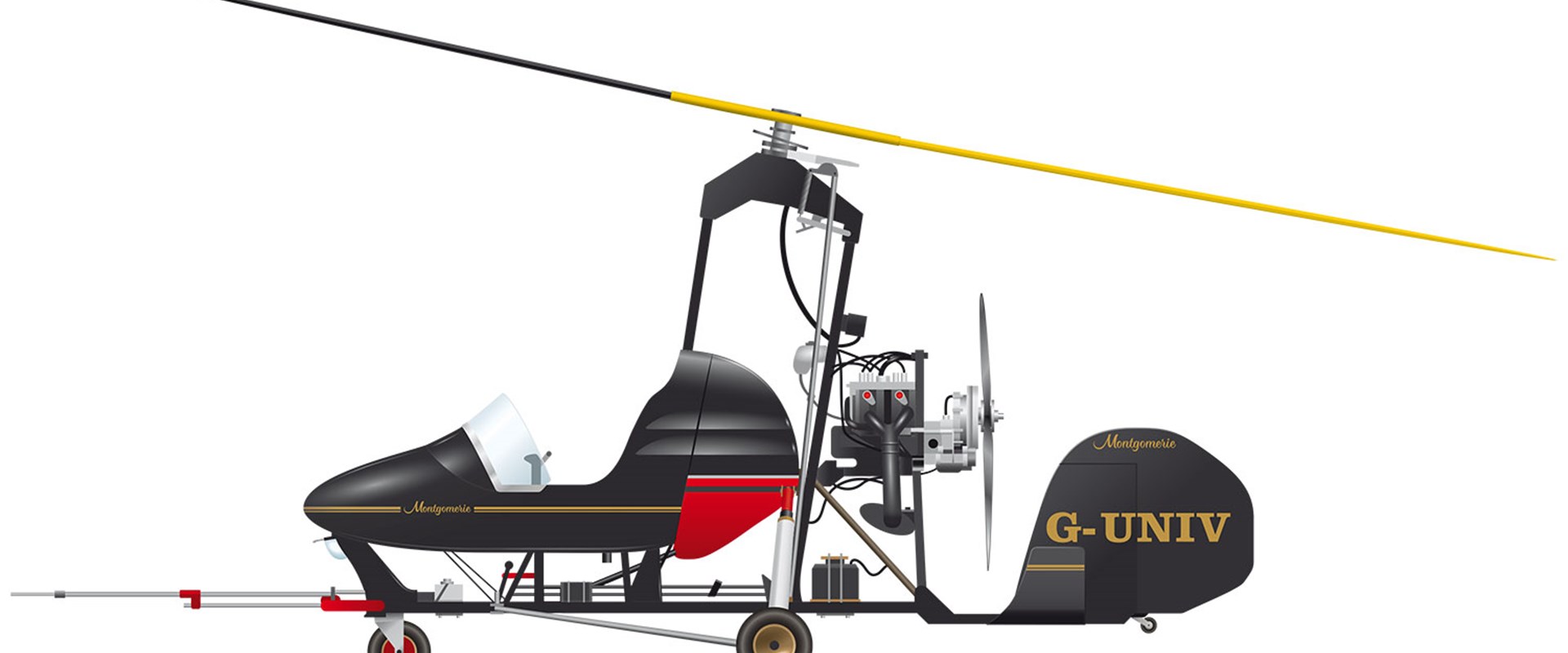 A black Montgomerie-Parsons autogyro. 
