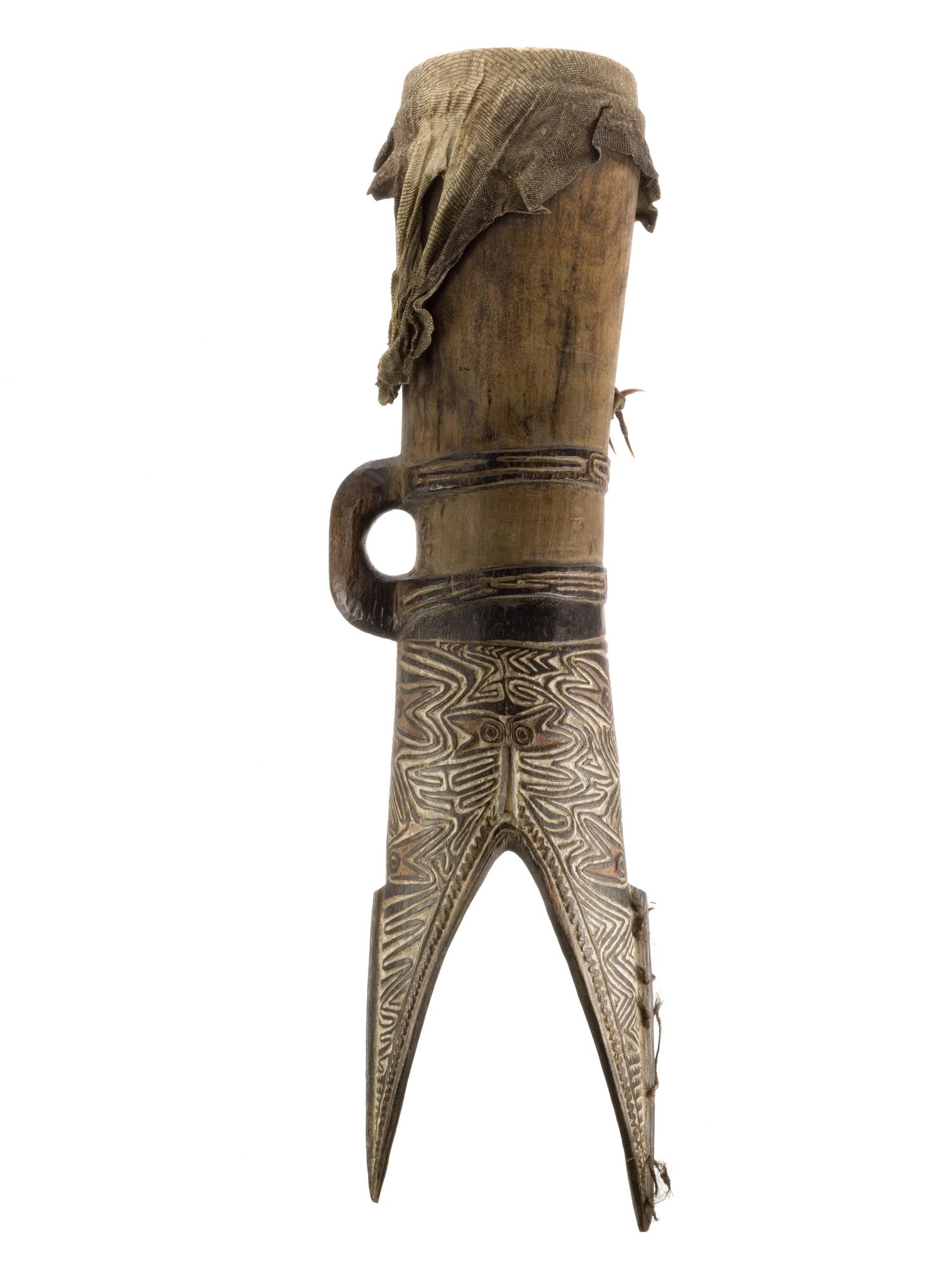 Drum carved from a tree trunk with lizard skin membrane: Melanesia, Papua New Guinea, Gulf Province, Vailala, Elema 19th century.
