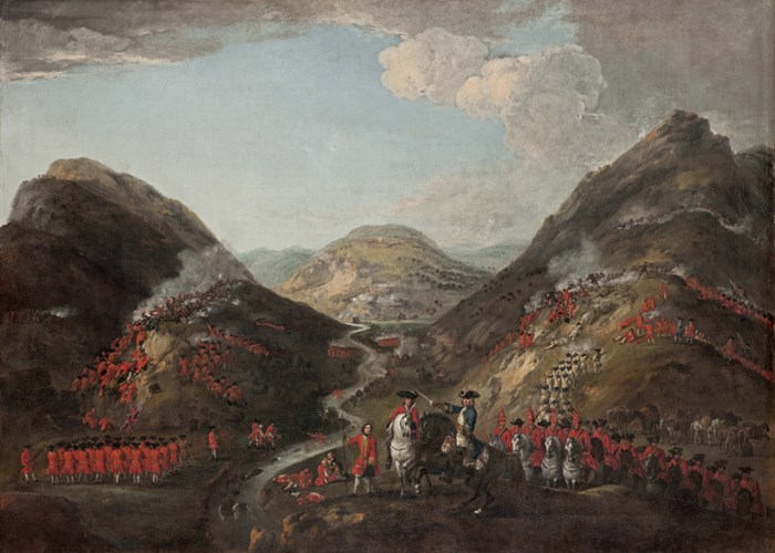 Peter Tillemans. The Battle of Glenshiel 1719. Figures probably include Lord George Murray, c 1700 - 1760; Rob Roy MacGregor, 1671 - 1734; and General Joseph Wightman, d. 1722. The National Galleries of Scotland