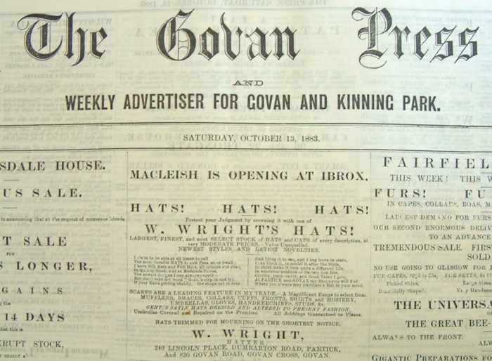 The Govan Press, printed by the Cossar family, October 13, 1883