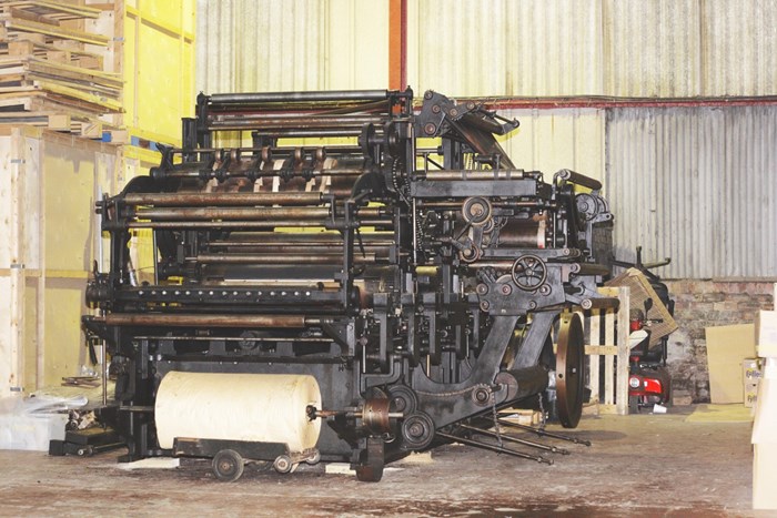The rebuilt Cossar press in storage in Glasgow, 2012