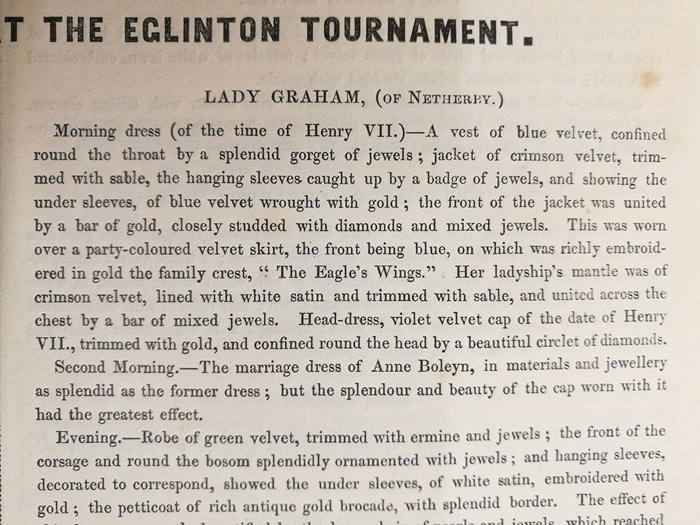 Excerpts from An Account of the Tournament at Eglinton describing the outfits of Lady Graham.
