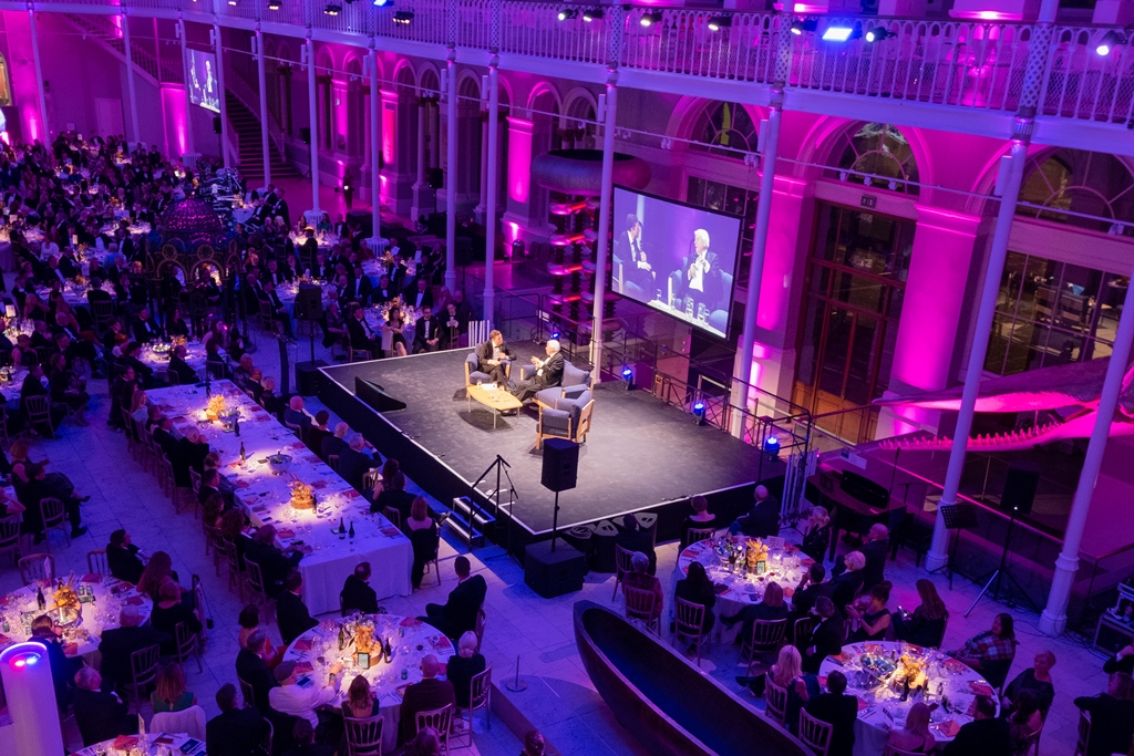 Special guest David Attenborough on stage at an event in the National Museum of Scotland's Grand Gallery.