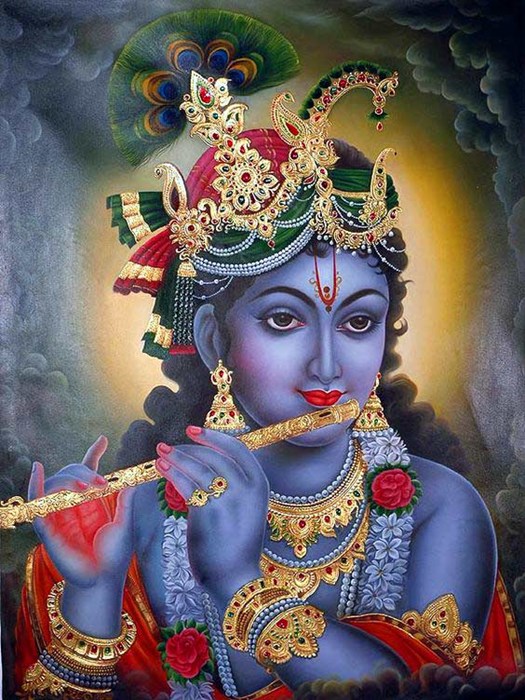 Illustration of Krishna playing his flute.