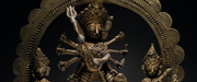 Cast brass figure of the Hindu goddess Durga as Mahishasura slaying the buffalo demon Mahisha.