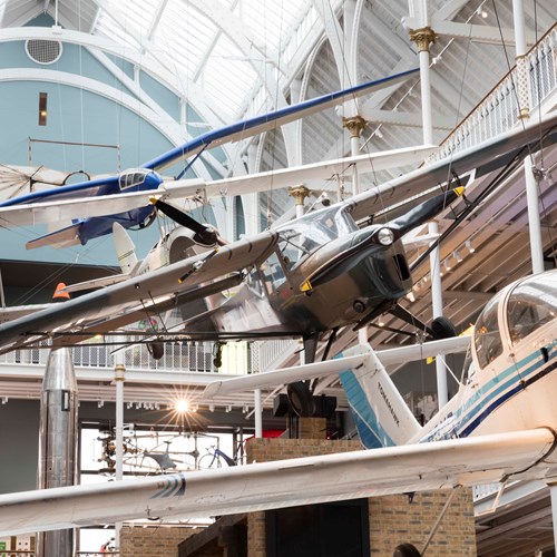 Different aircraft hanging in the Science and Technology gallery