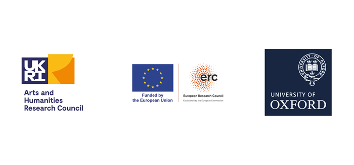 Logos for the Arts and Humanities Research Council, European Research Council and the University of Oxford.