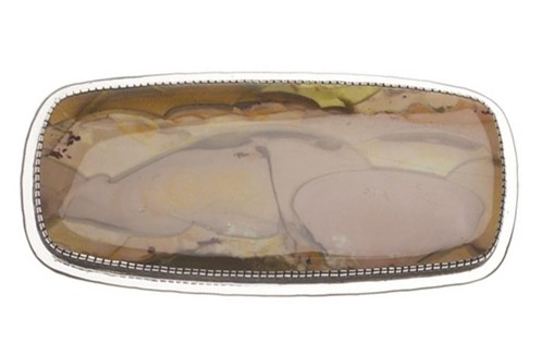 A large piece of highly polished imperial jasper is set in silver onthe front: Yazzie Johnson and Gail Bird, 2009.