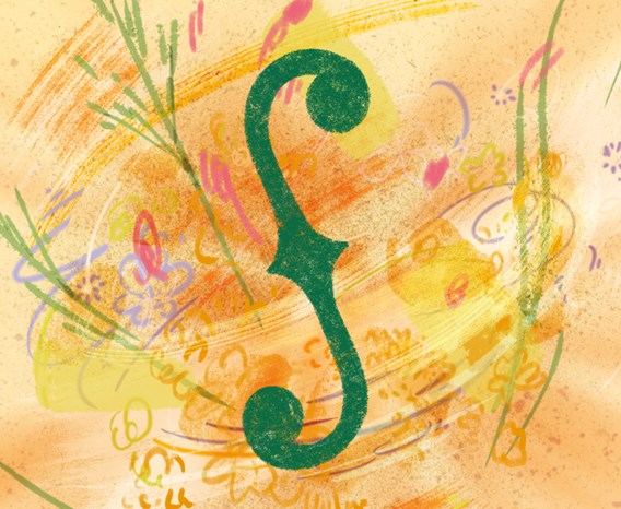 Decorative Treble Clef in green sits on illustration